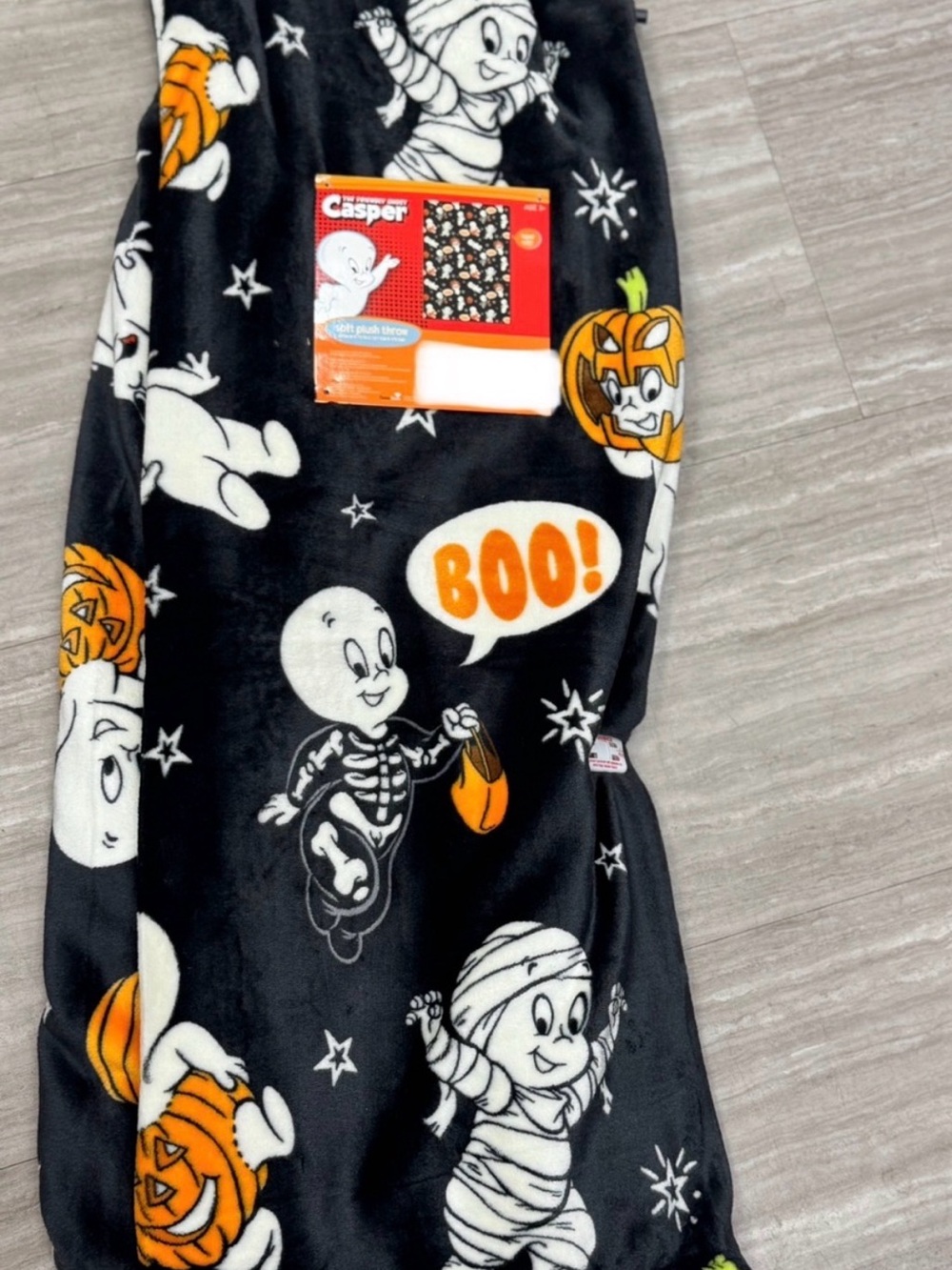 Casper Halloween Casper Throw Blanket - Black, White & Orange